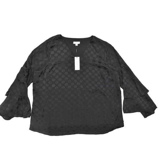 NEW Calvin Klein Women's Black Polka Dot Blouse Top Plus Size 2X Polyester - Picture 1 of 8